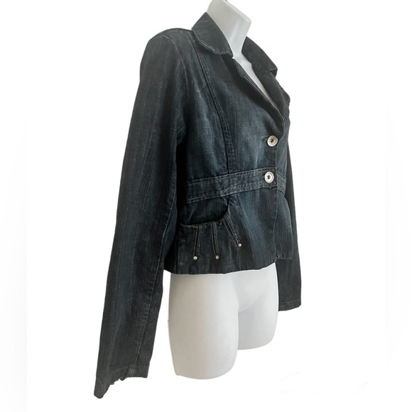 Y2K Vintage Cropped Denim Zipper on Sleeve Jean Jacket - Picture 3 of 13